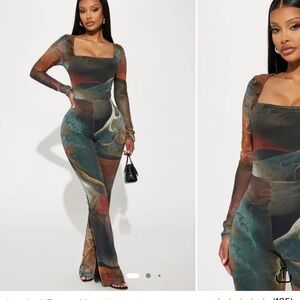 Fashion Nova Earthy Tones Abstract Jumpsuit
